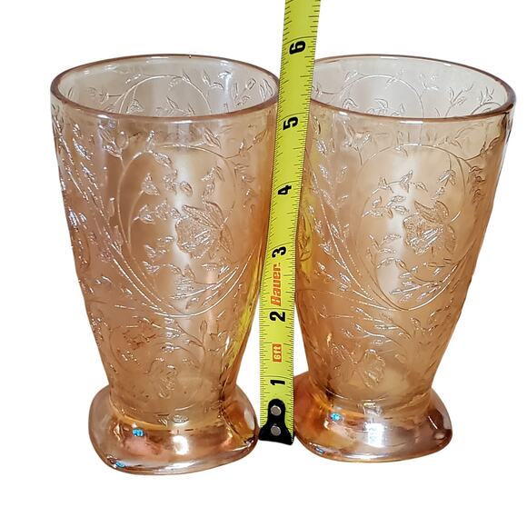 Vintage Jeanette Carnival Glass Tumbler Floragold Louisa 10 oz 5.25" Iridescent - Picture 4 of 8